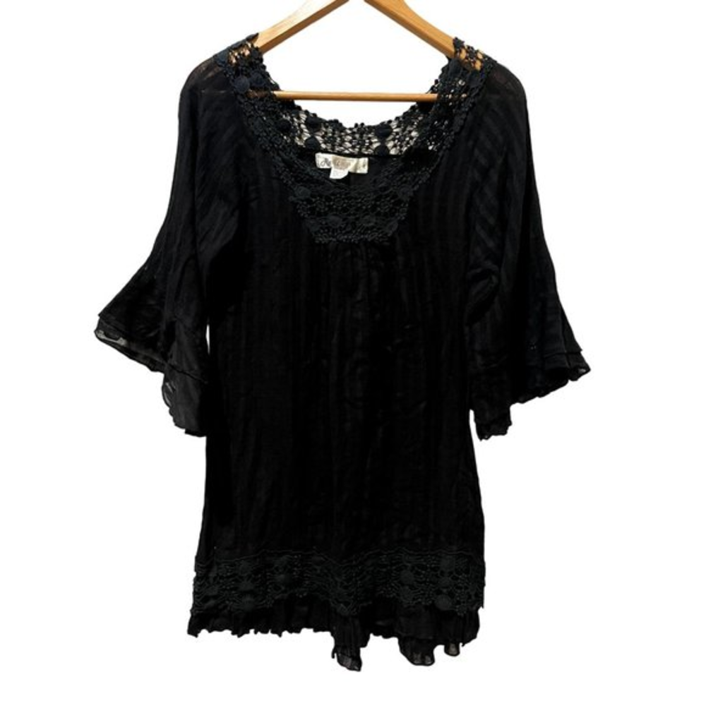 BLACK SEE THROUGH TUNIC‎ / TOP/ DRESS SIZE LARGE | M1